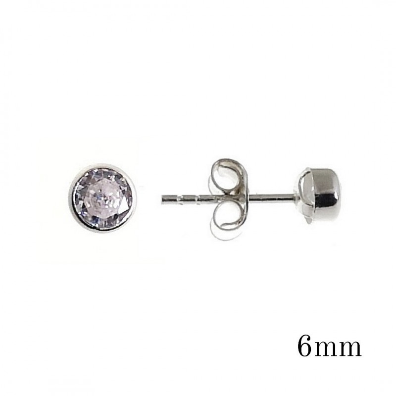 Pendientes chatón de Plata y circonitas 6 Mm. 1