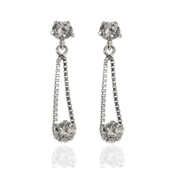 Pendientes largos Circonita garra y cadena veneciana de Plata de ley 925