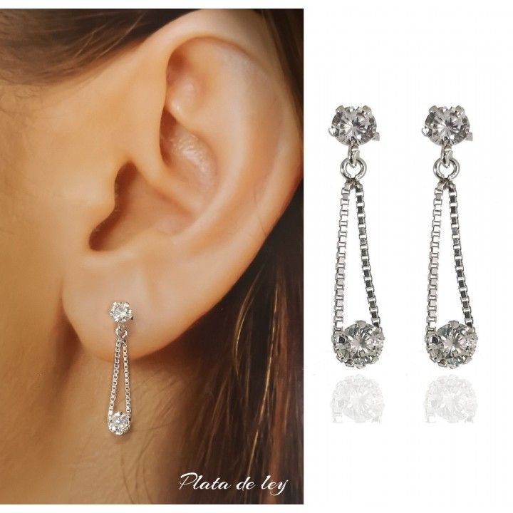 Pendientes largos Circonita garra y cadena veneciana de Plata de ley 925 2