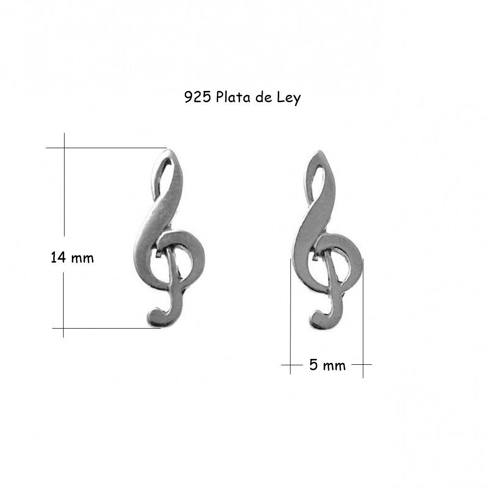 Pendientes de la Clave de Sol de Plata de ley 3