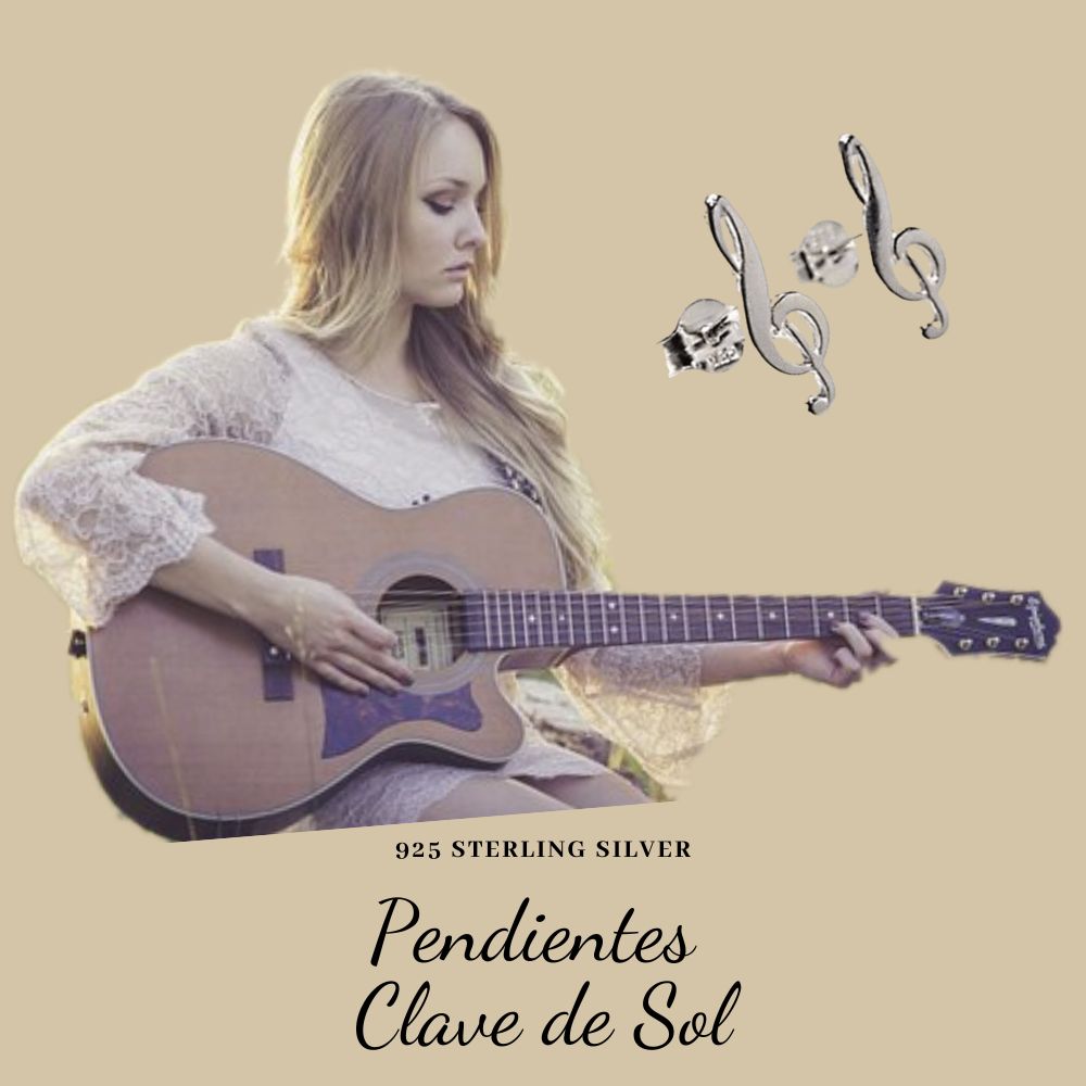 Pendientes de la Clave de Sol de Plata de ley 4