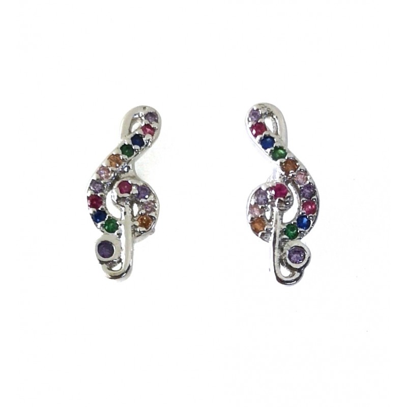 Pendientes Clave de Sol de Plata con piedras multicolor micro