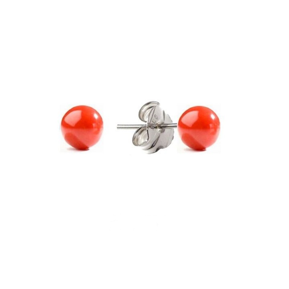 Pendientes en Plata de ley y bolita 5 Mm. color coral