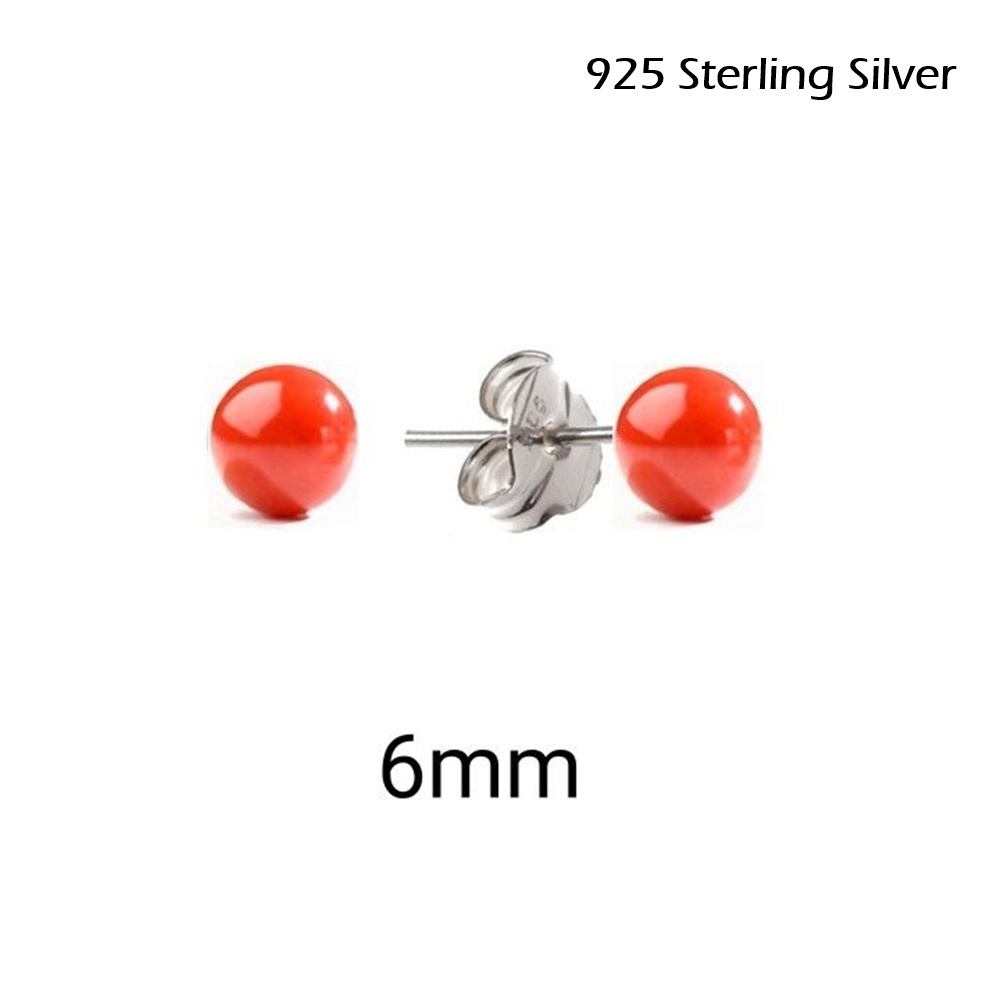 Pendientes en Plata de ley y bolita 5 Mm. color coral 1