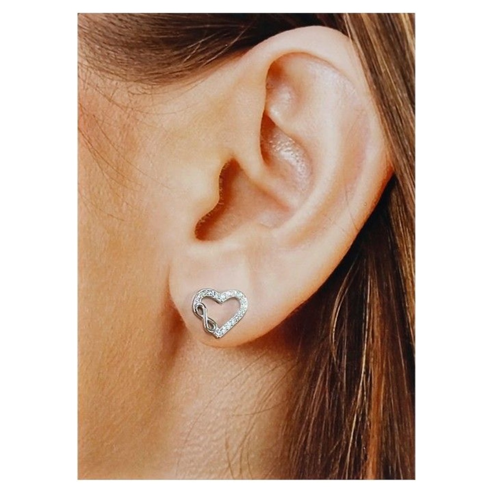 Pendientes corazón con infinito de Plata de ley con Circonitas 2