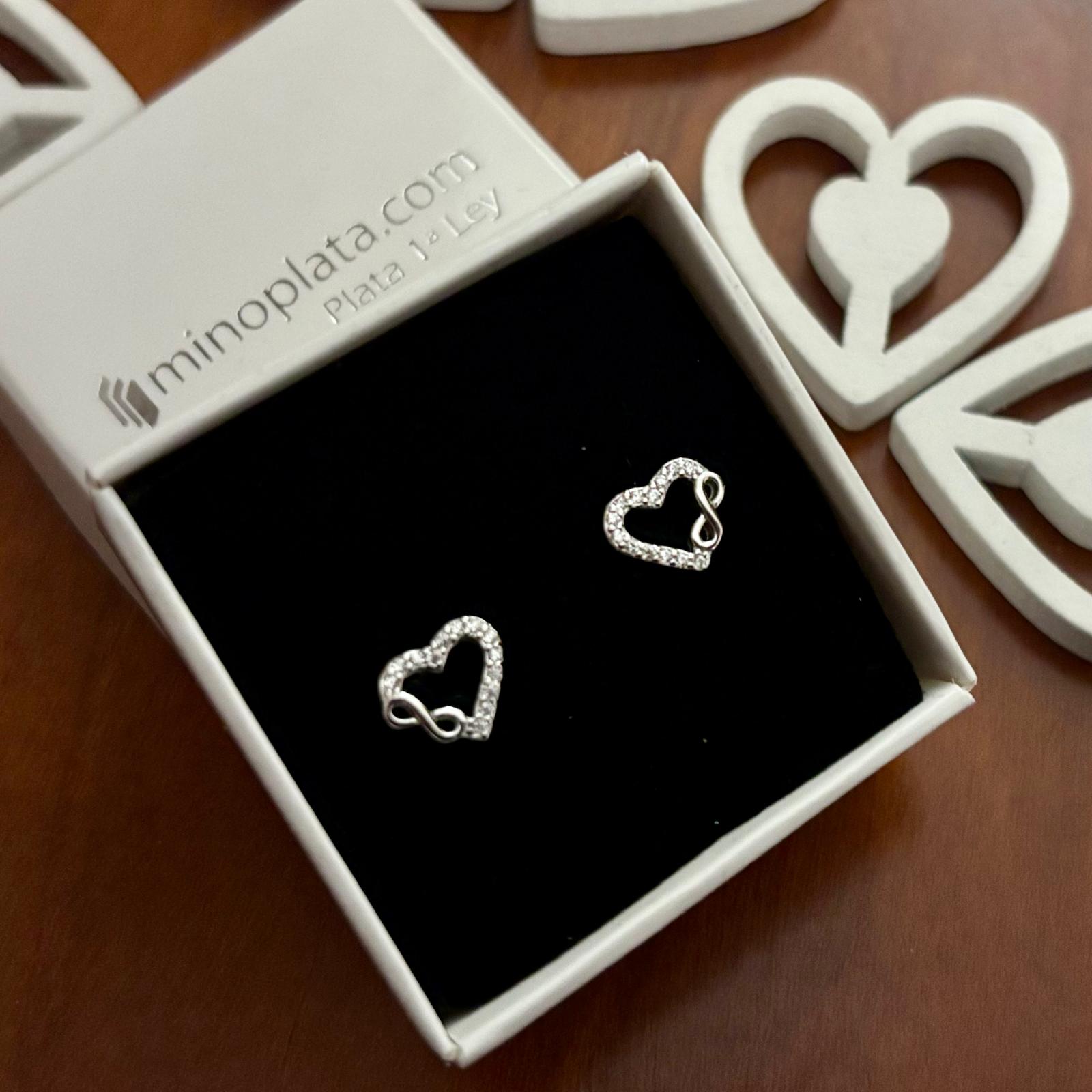 Pendientes corazón con infinito de Plata de ley con Circonitas 4