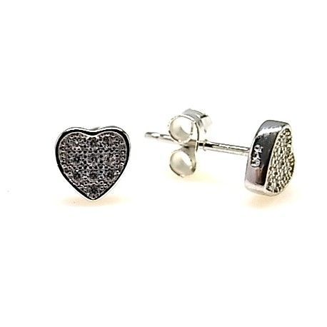 Pendientes corazon de Plata rodiada y circonitas micro