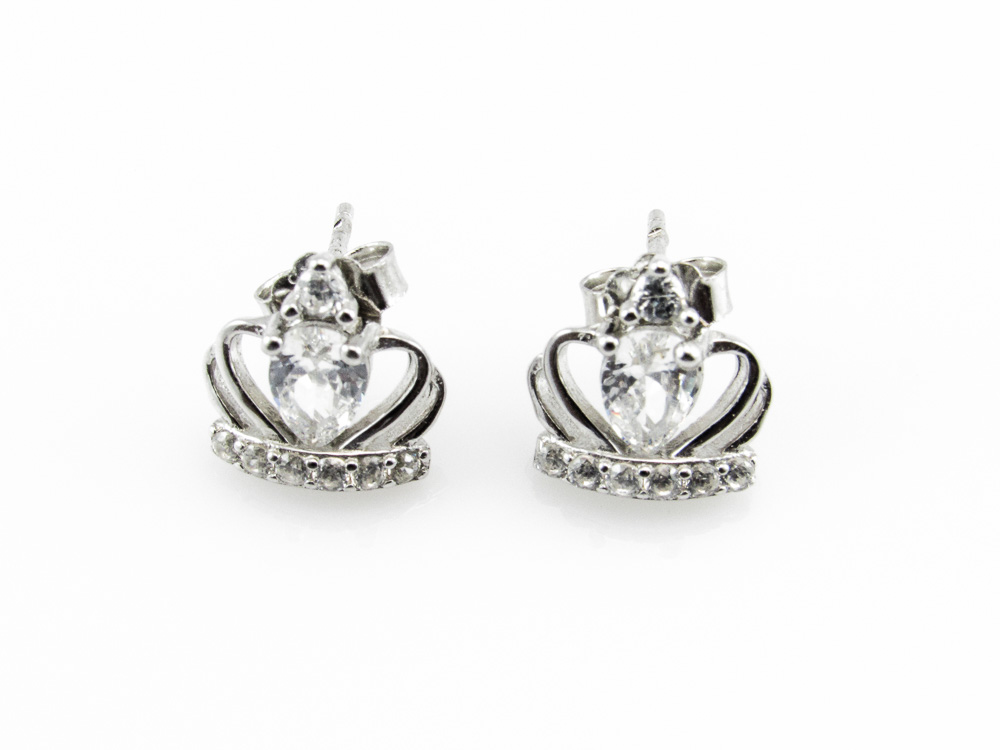 Pendientes corona de Plata rodiada con Circonitas