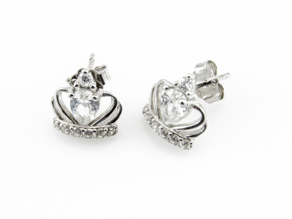 Pendientes corona de Plata rodiada con Circonitas 1