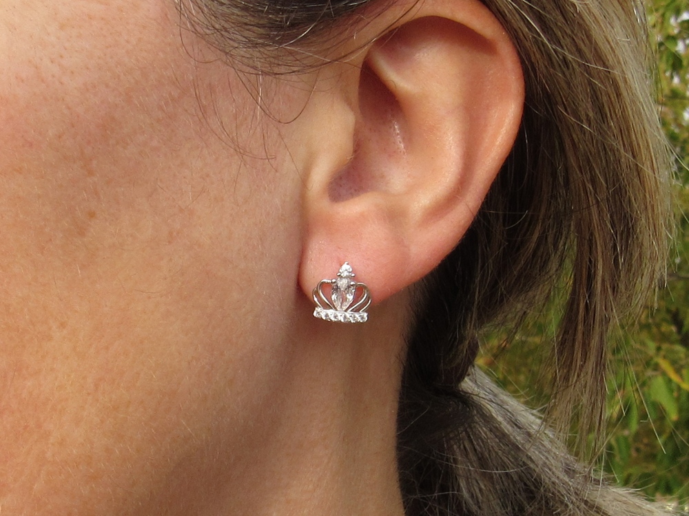 Pendientes corona de Plata rodiada con Circonitas 2