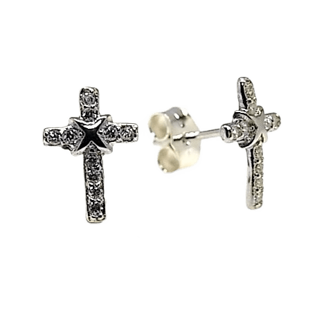Pendientes de Plata rodiada Cruz con circonitas