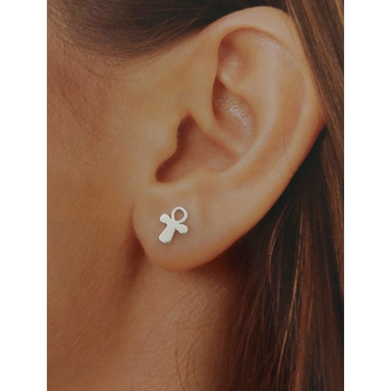 Pendientes cruz de la vida de Plata 1
