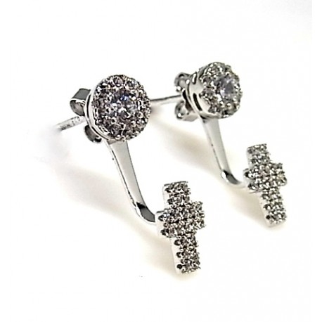 Pendientes dobles con cruz de Plata y circonitas