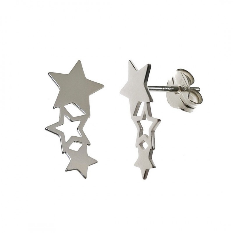 Pendientes trepadores de estrellas caladas en Plata de ley