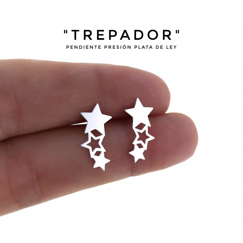 Pendientes trepadores de estrellas caladas en Plata de ley 1