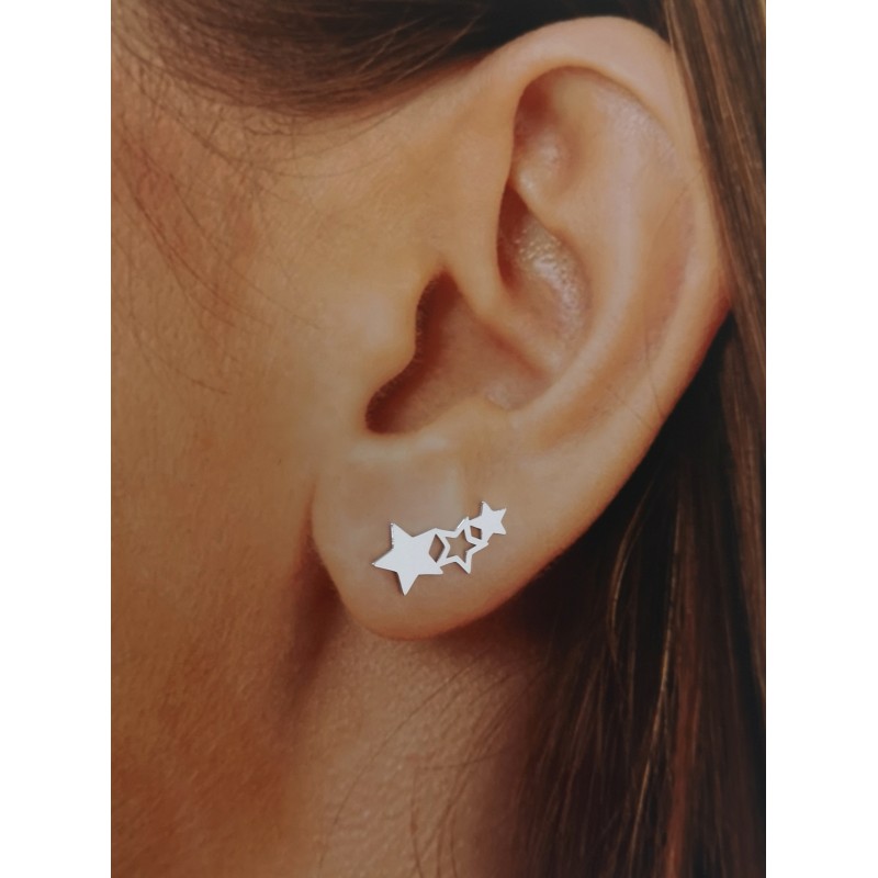 Pendientes trepadores de estrellas caladas en Plata de ley 2