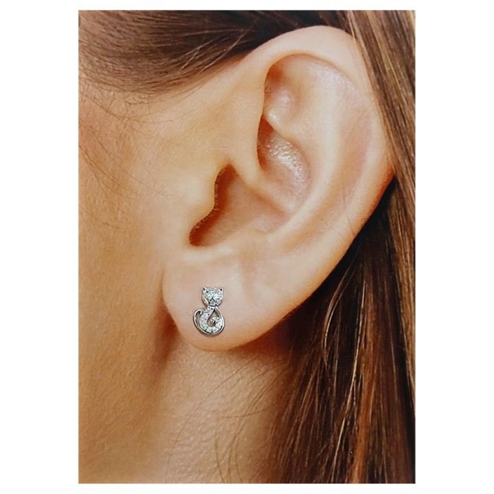 Pendientes Gato de Plata de ley rodiada con Circonitas 2