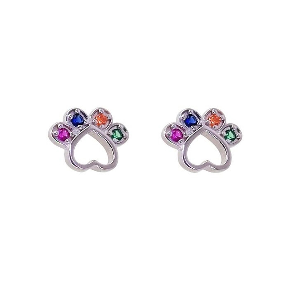 Pendientes huella de Plata de ley rodiada con piedras color