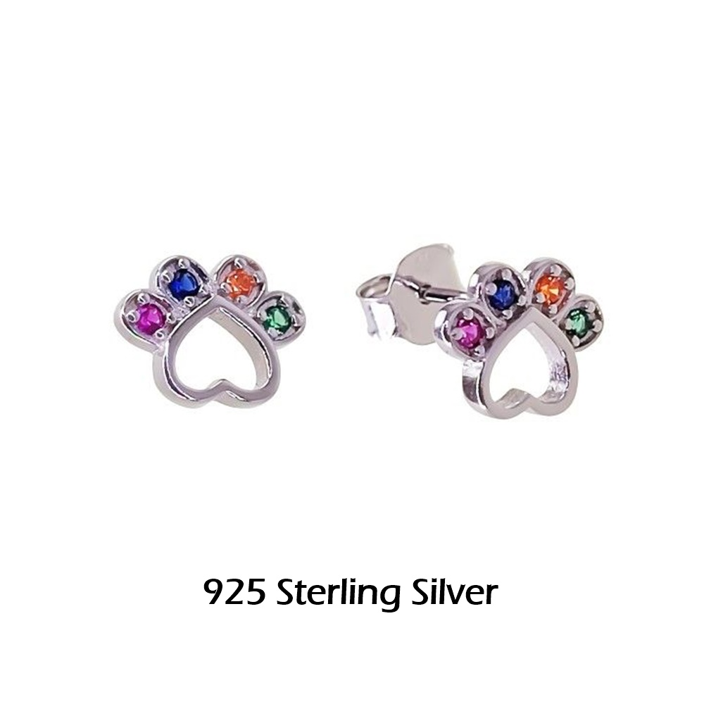 Pendientes huella de Plata de ley rodiada con piedras color 4