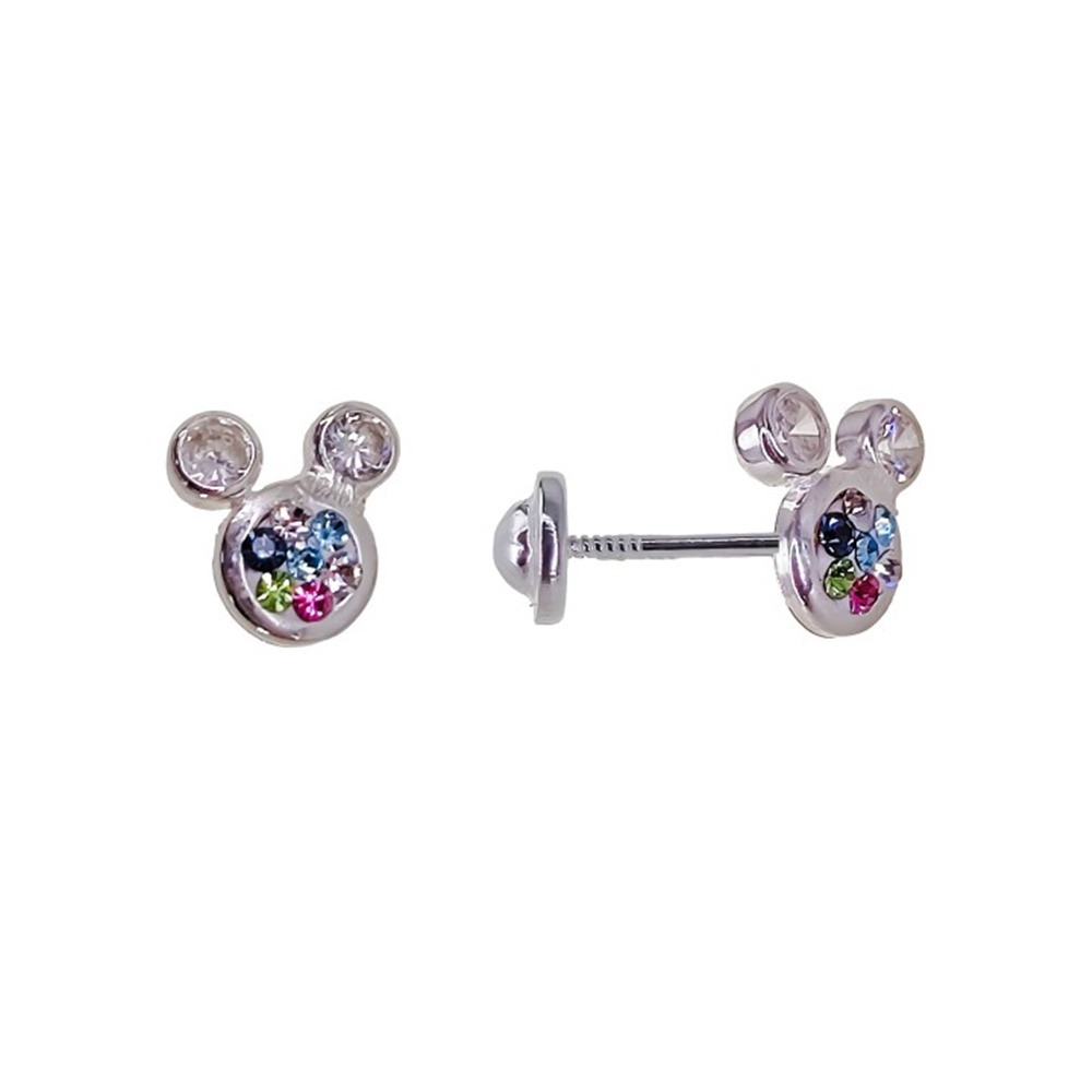 Pendientes infantiles chaton de Plata de ley con piedras de colores