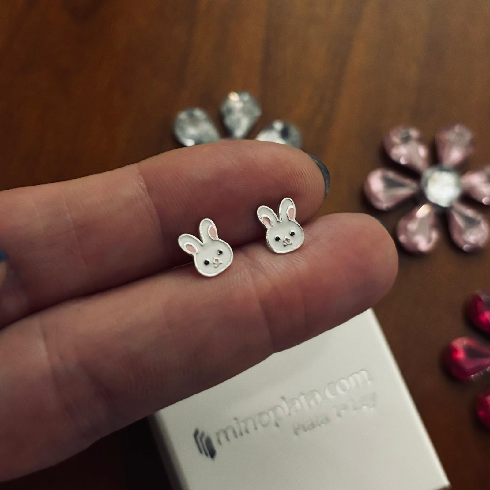 Pendientes conejo de Plata de ley con cierre rosca seguridad para niñas 2