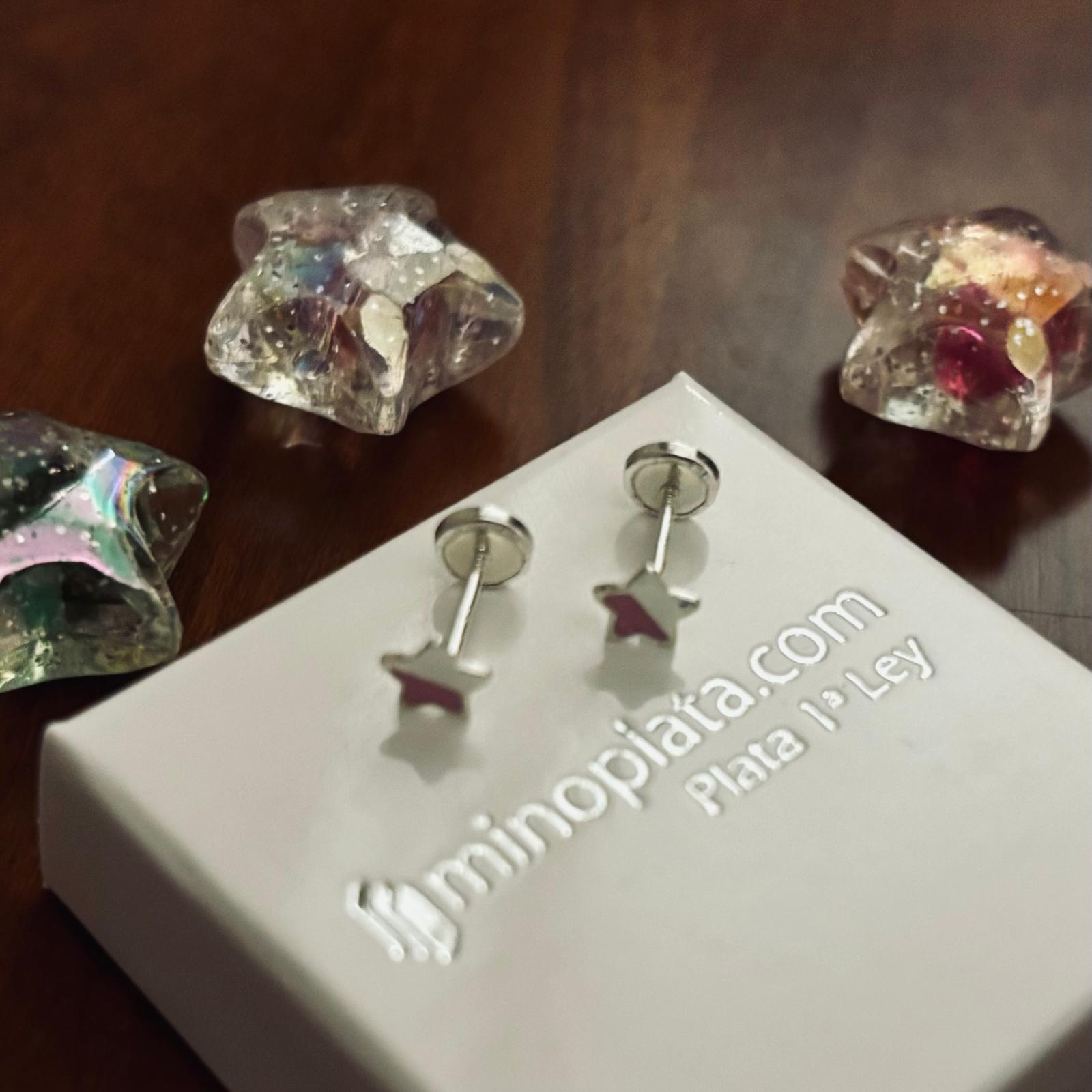 Pendientes infantiles estrella de Plata de ley con esmalte y cierre rosca de seguridad 1
