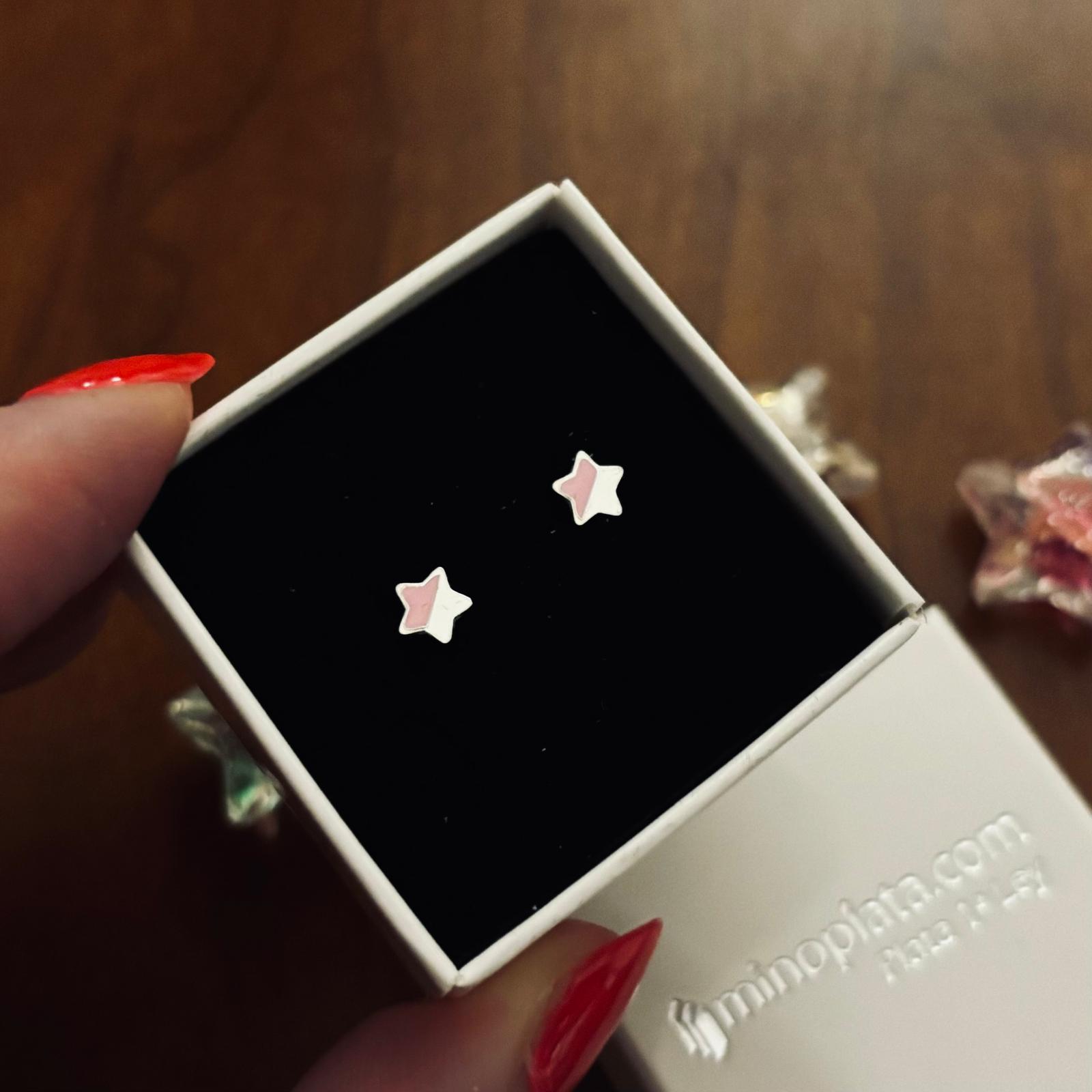 Pendientes infantiles estrella de Plata de ley con esmalte y cierre rosca de seguridad 3