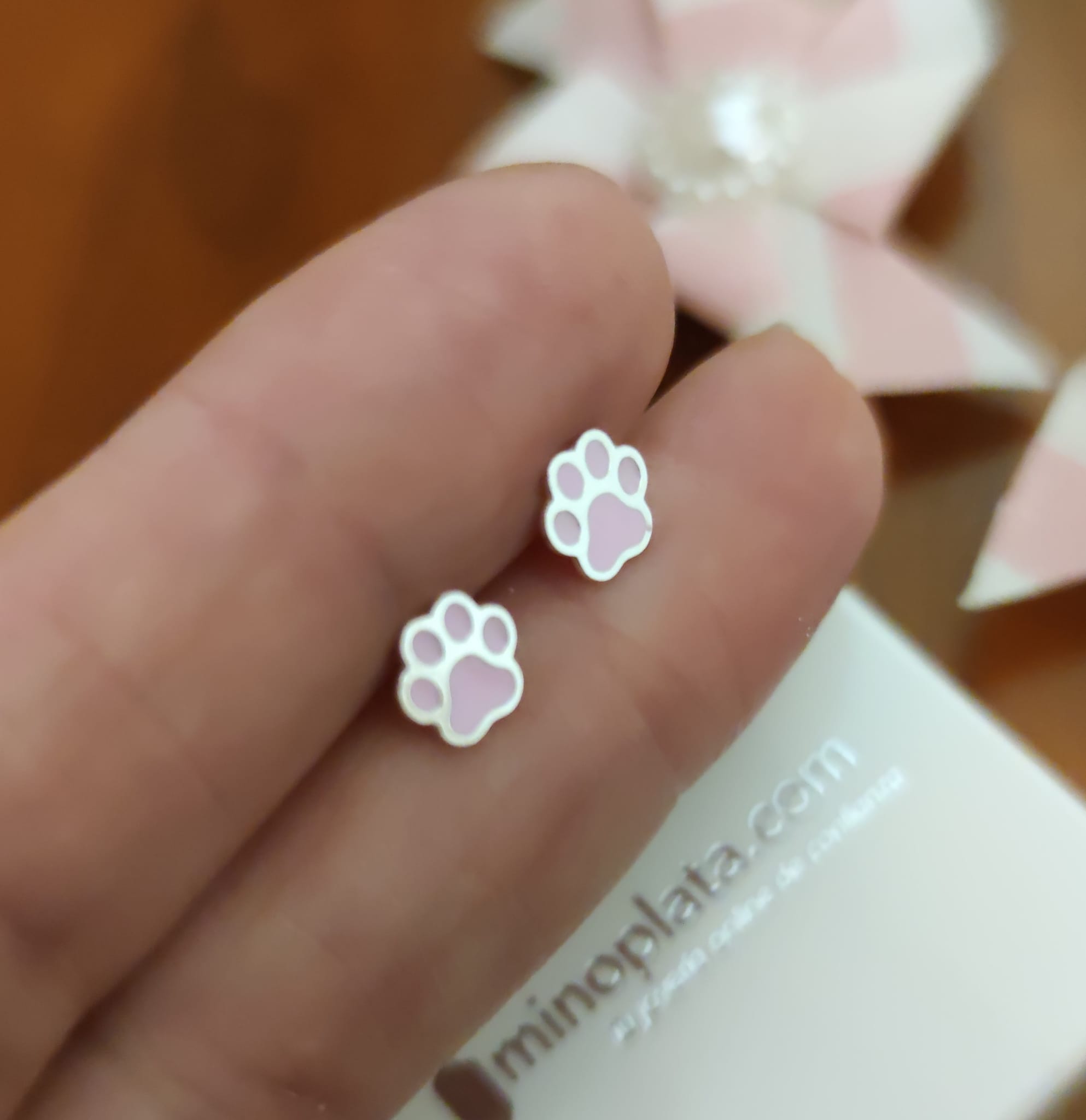 Pendientes huella rosa de Plata de ley cierre rosca bebé 3