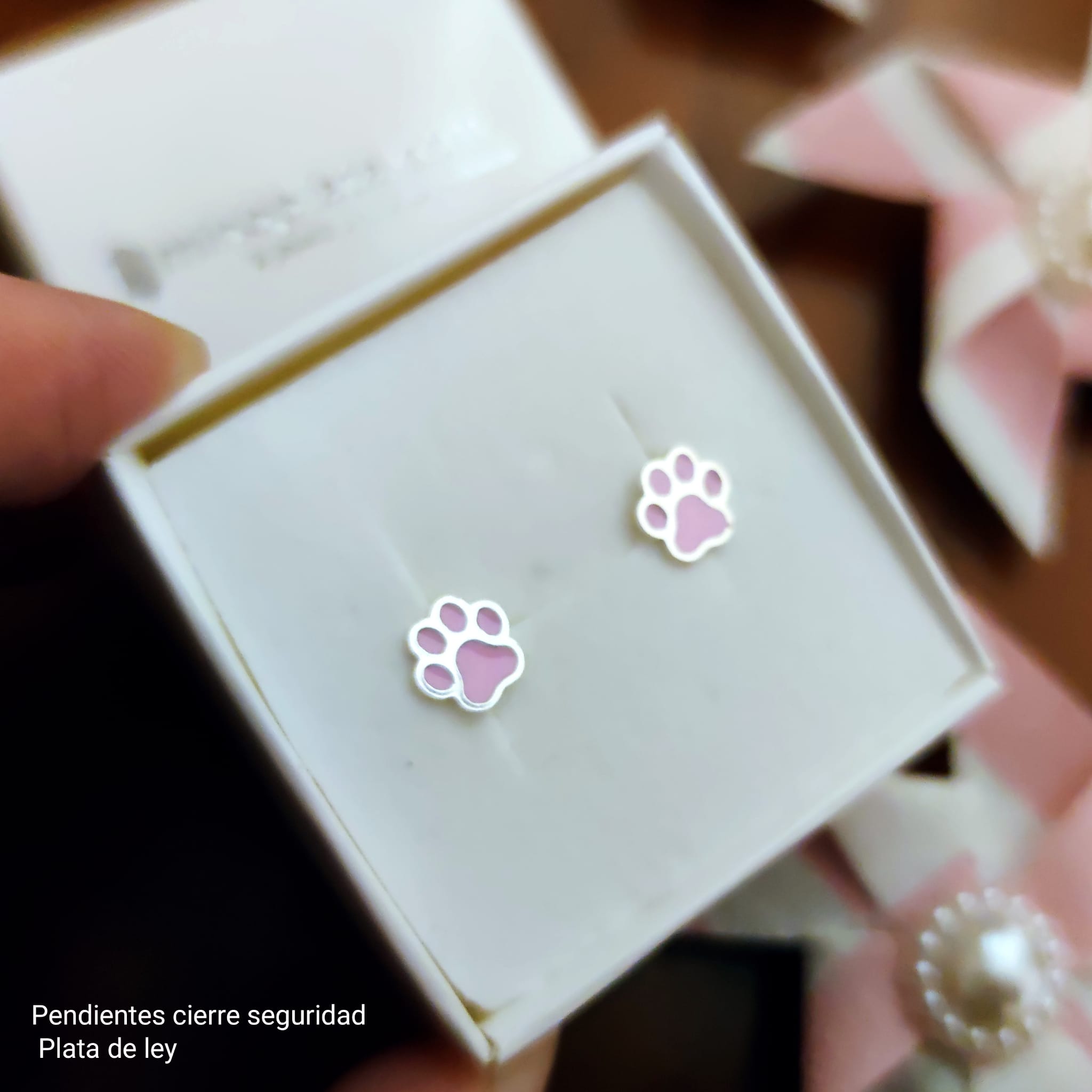 Pendientes huella rosa de Plata de ley cierre rosca bebé 4