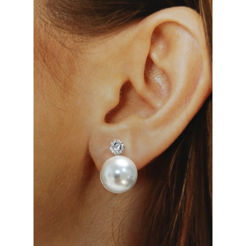 Pendiente Perla japonesa 14 Mm. en Plata de ley Circonita 4
