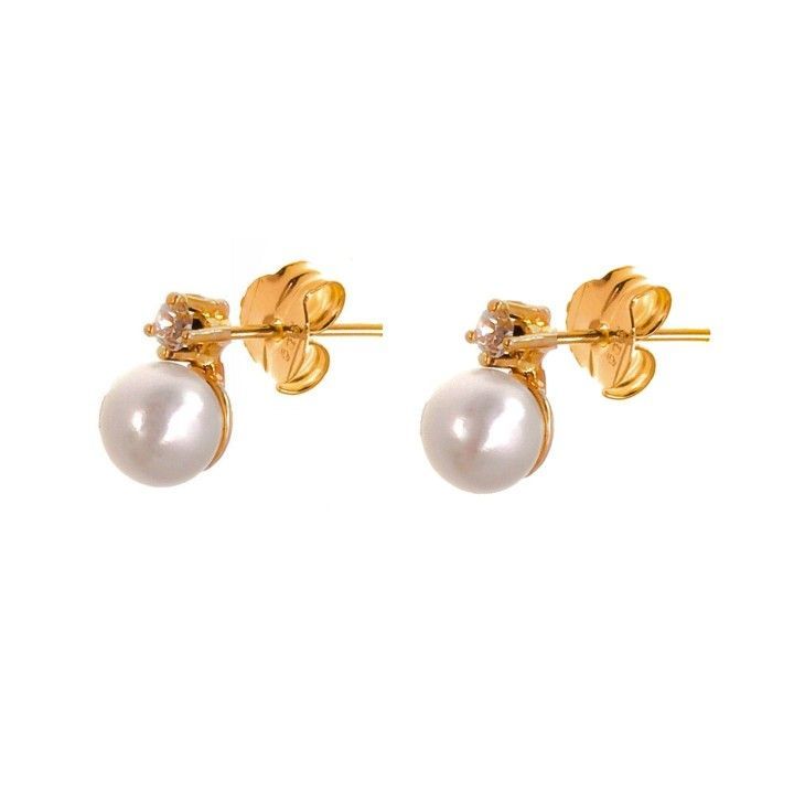 Pendientes Perlas japonesas 4mm en Plata de ley chapada dorada