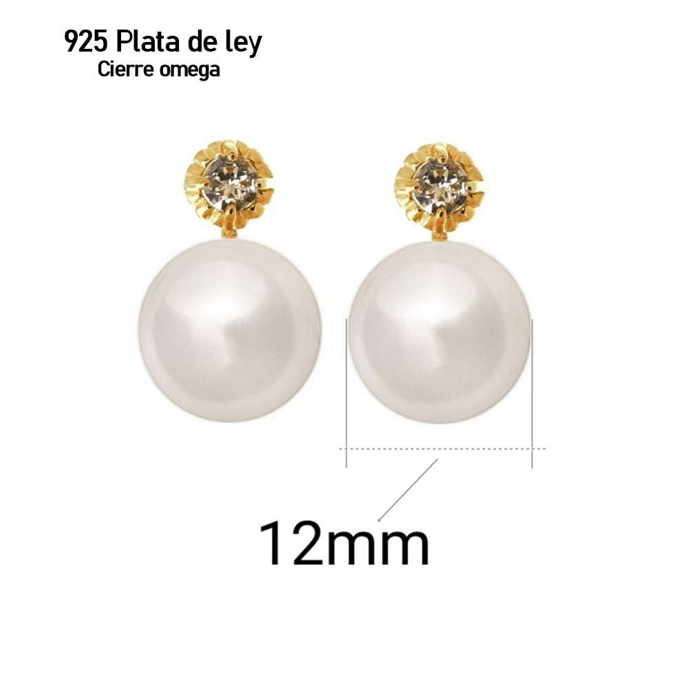 Pendientes Perlas japonesa 12 Mm. en Plata de ley dorada 2