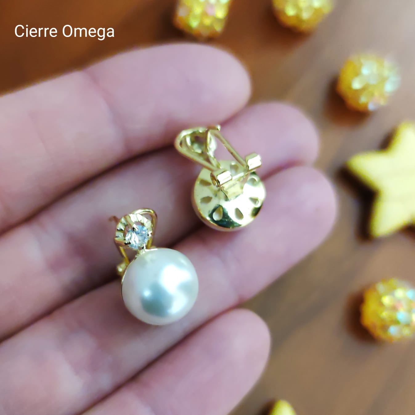 Pendientes Perlas japonesa 12 Mm. en Plata de ley dorada 4