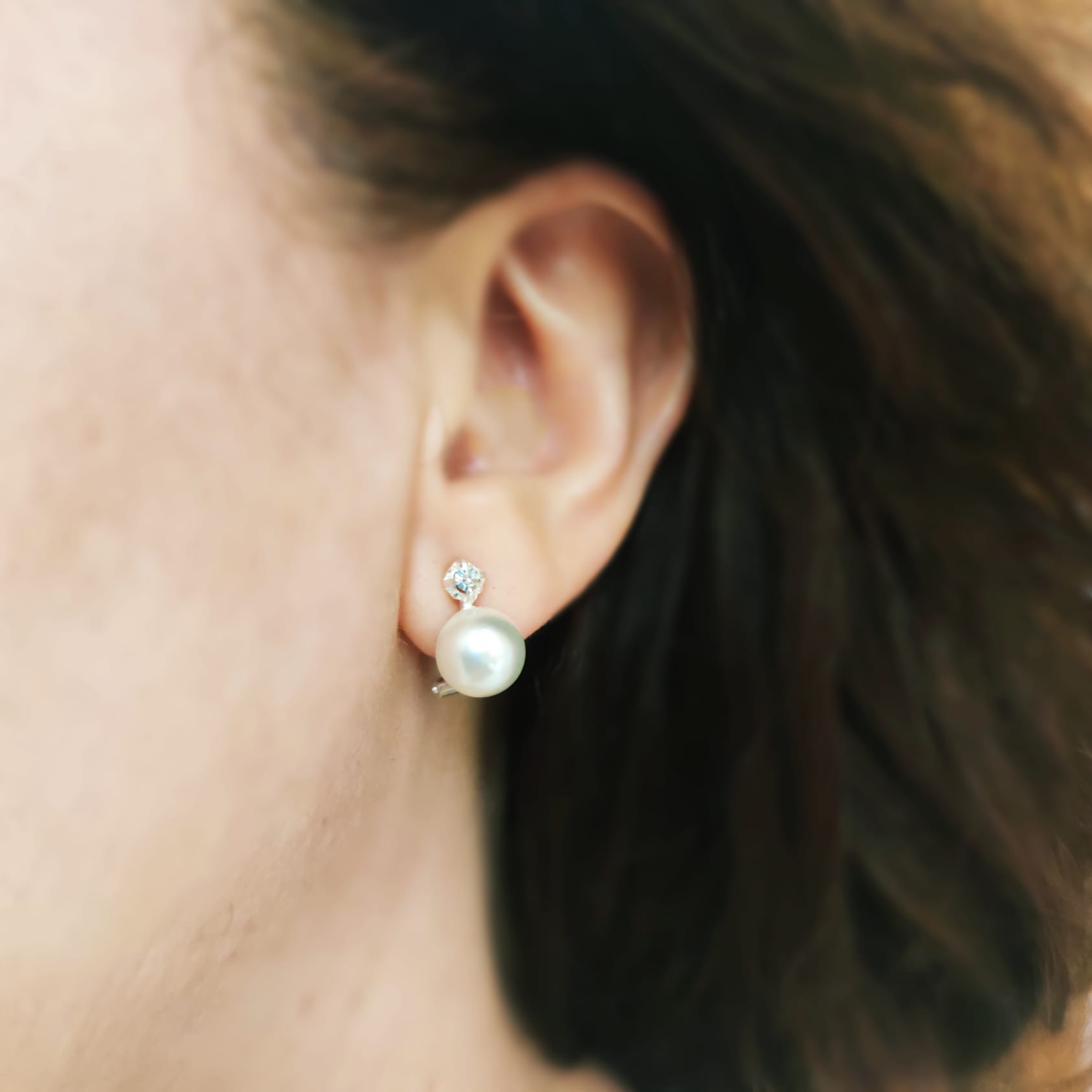 Pendientes japonesa Perla 10 Mm. y Circonita Plata cierre omega 3