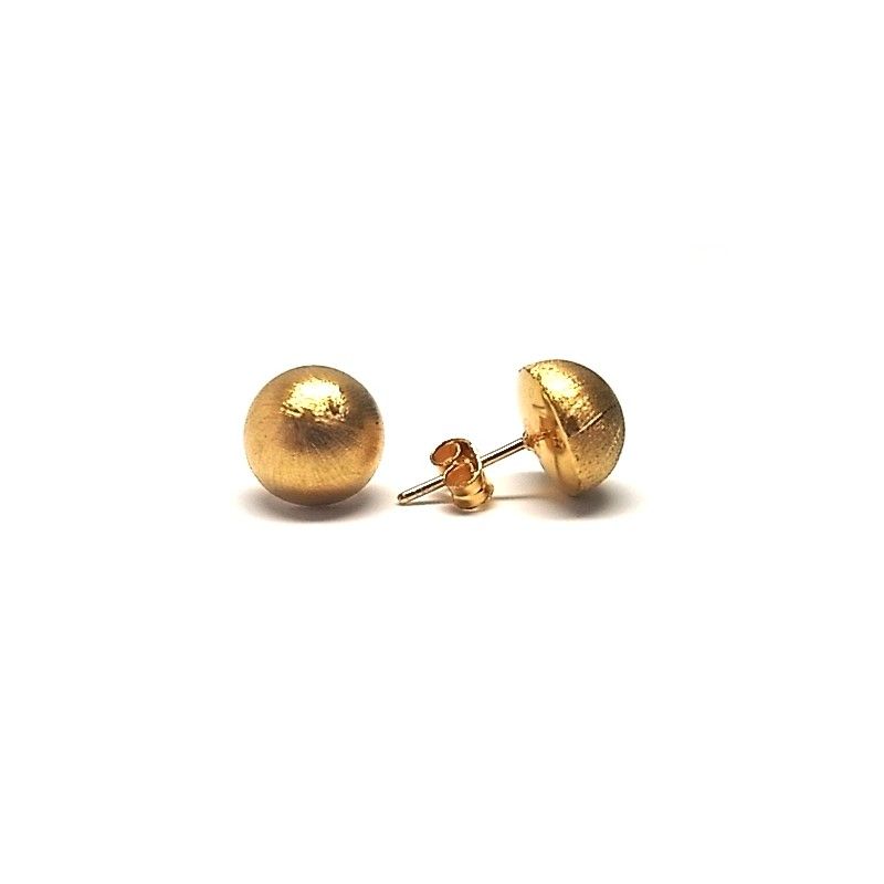 Pendientes media bola 10 Mm. en Plata dorada matizada
