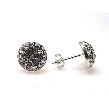 Pendientes Plata media bola y cristales 10 mm.