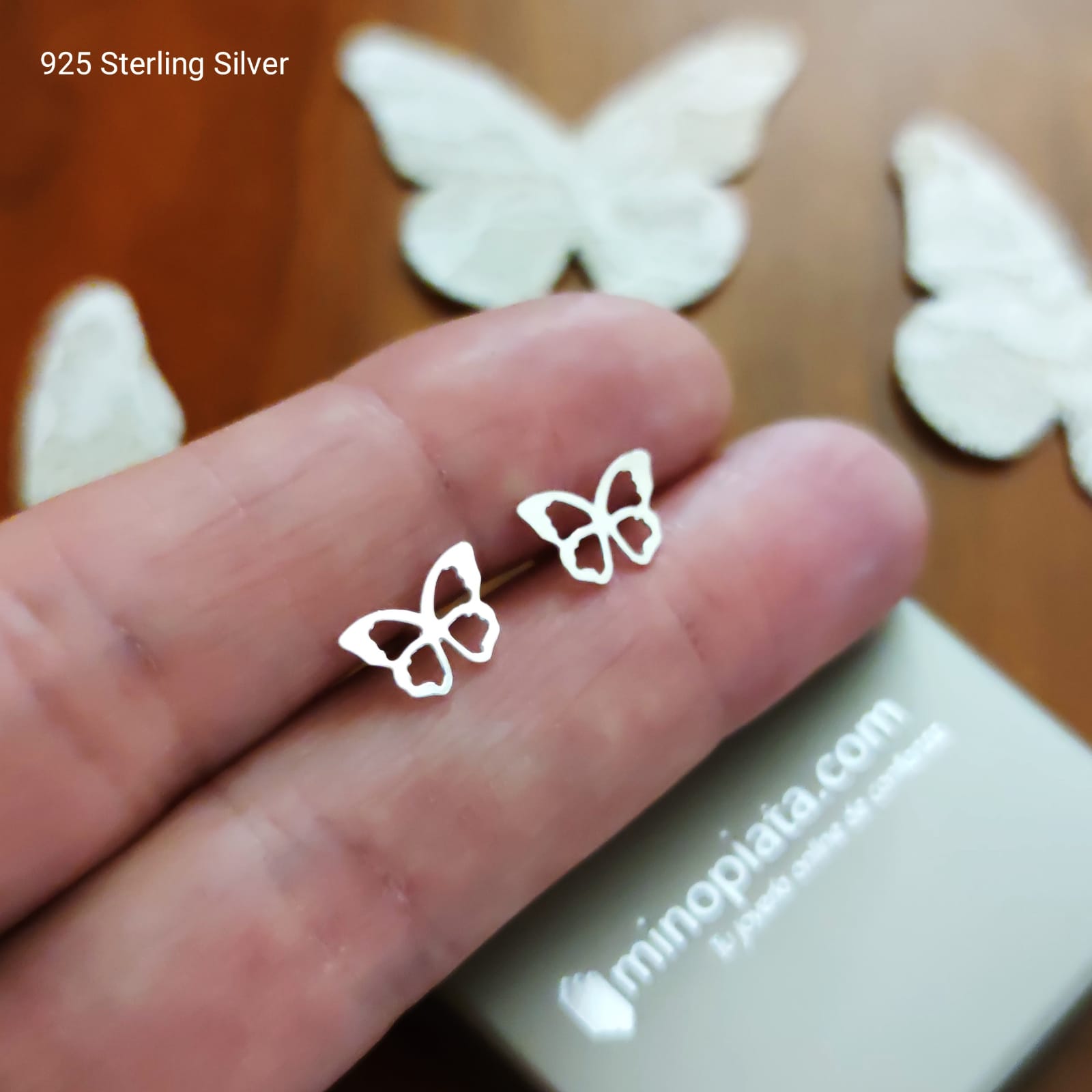 Pendientes mariposa caldada de Plata de ley 925 2