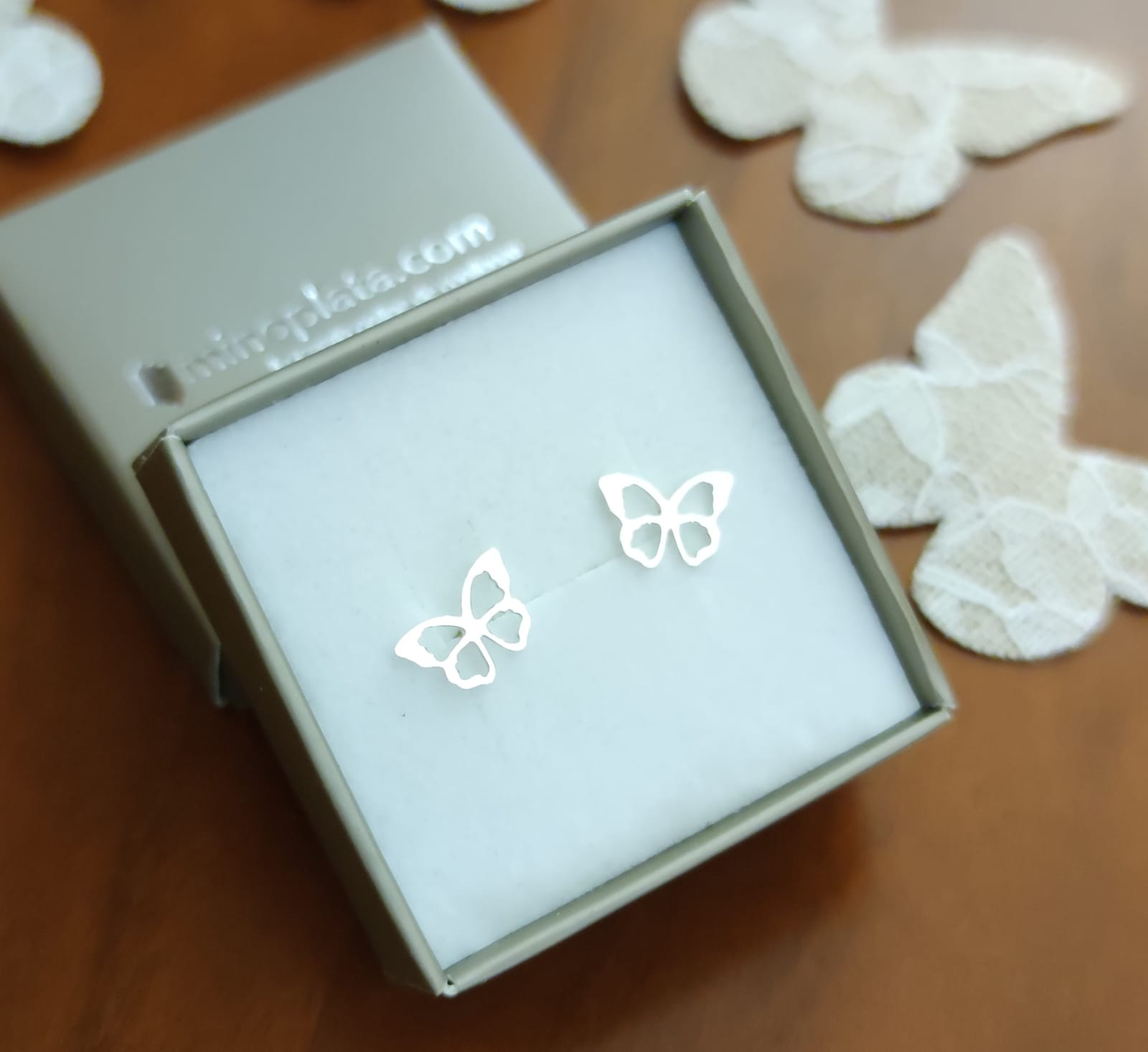 Pendientes mariposa caldada de Plata de ley 925 3