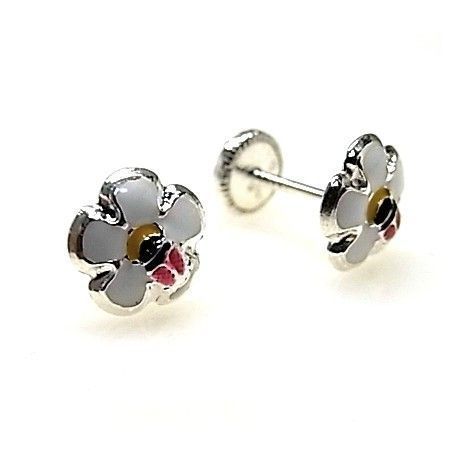 Pendientes para bebés flor y mariquita de Plata de ley