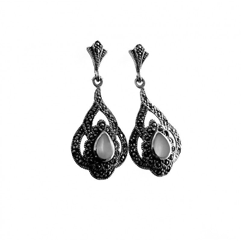 Pendientes de novia en Plata vieja con Nácar y Marcasitas