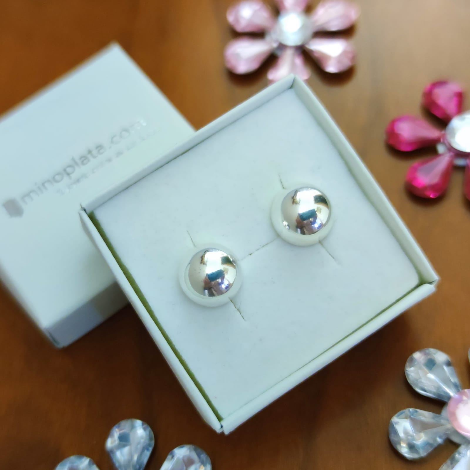 Pendientes media bola de Plata 10 Mm. 3