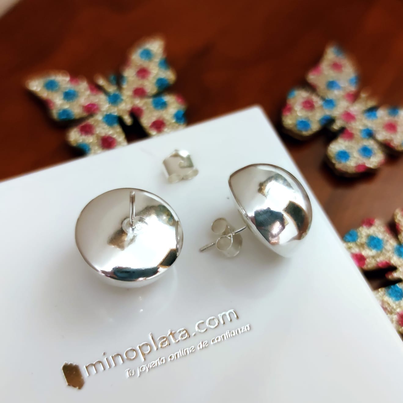Pendientes media bola de Plata de ley 18mm 1