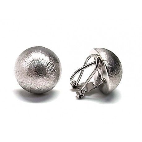 Pendientes de Plata matizada media bola 16 mm. cierre omega