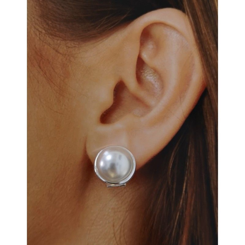 Pendientes bocel de Plata de ley con media Perla 14 Mm. omega 1