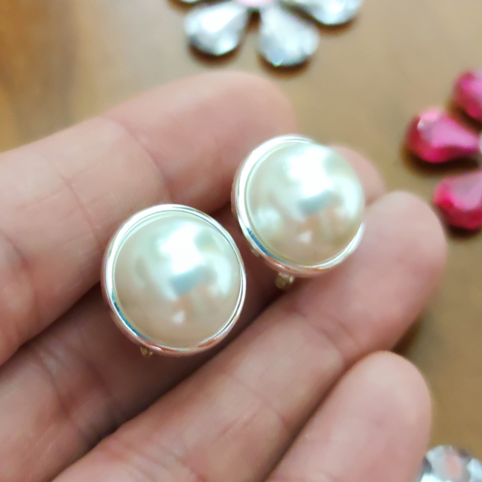 Pendientes bocel de Plata de ley con media Perla 14 Mm. omega 3