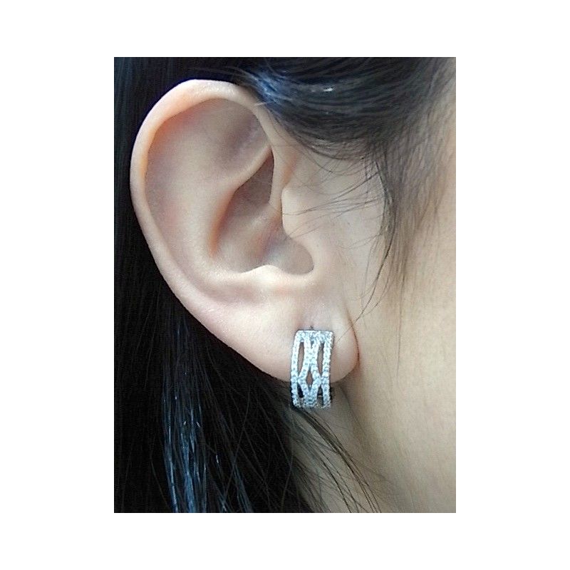 Pendientes omega de Plata de ley rodiada con circonitas micro 1