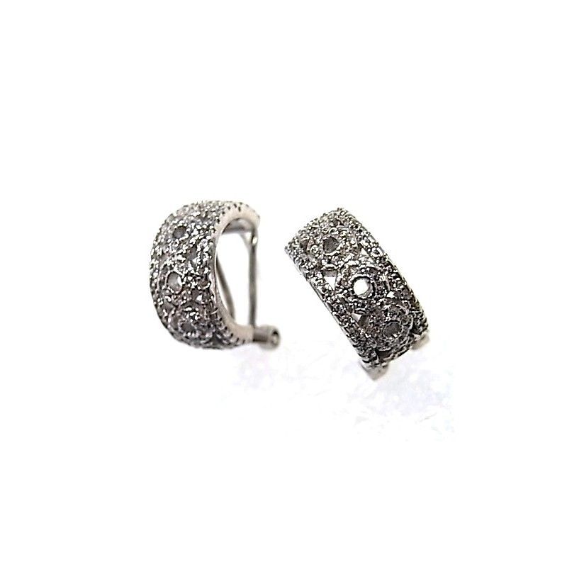 Pendientes Plata rodiada con Circonitas y cierre omega