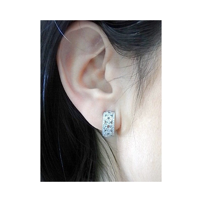 Pendientes Plata rodiada con Circonitas y cierre omega 1