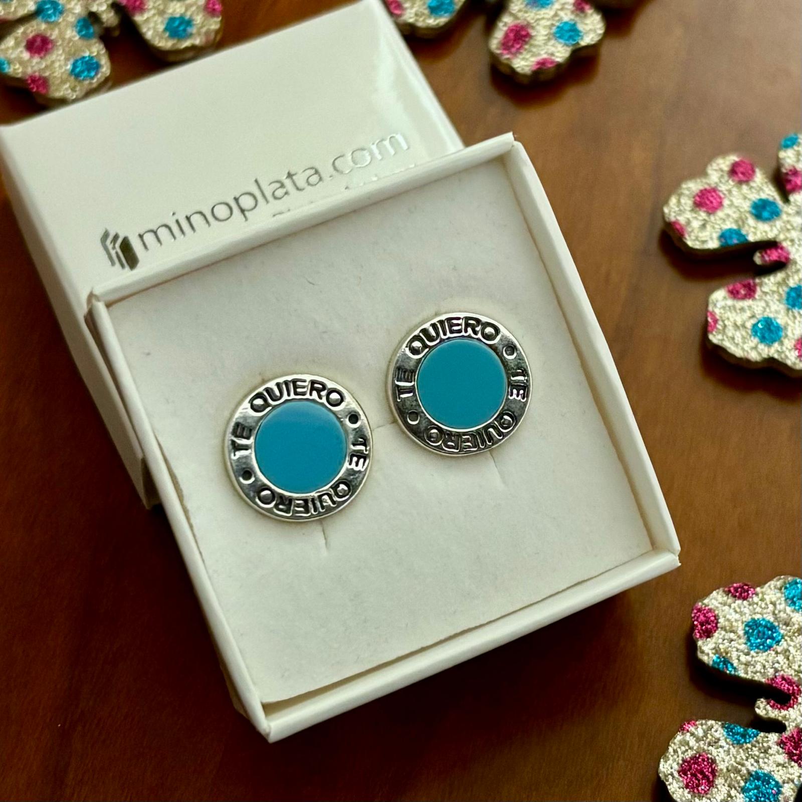 Pendientes Te Quiero azules de Plata de ley 1