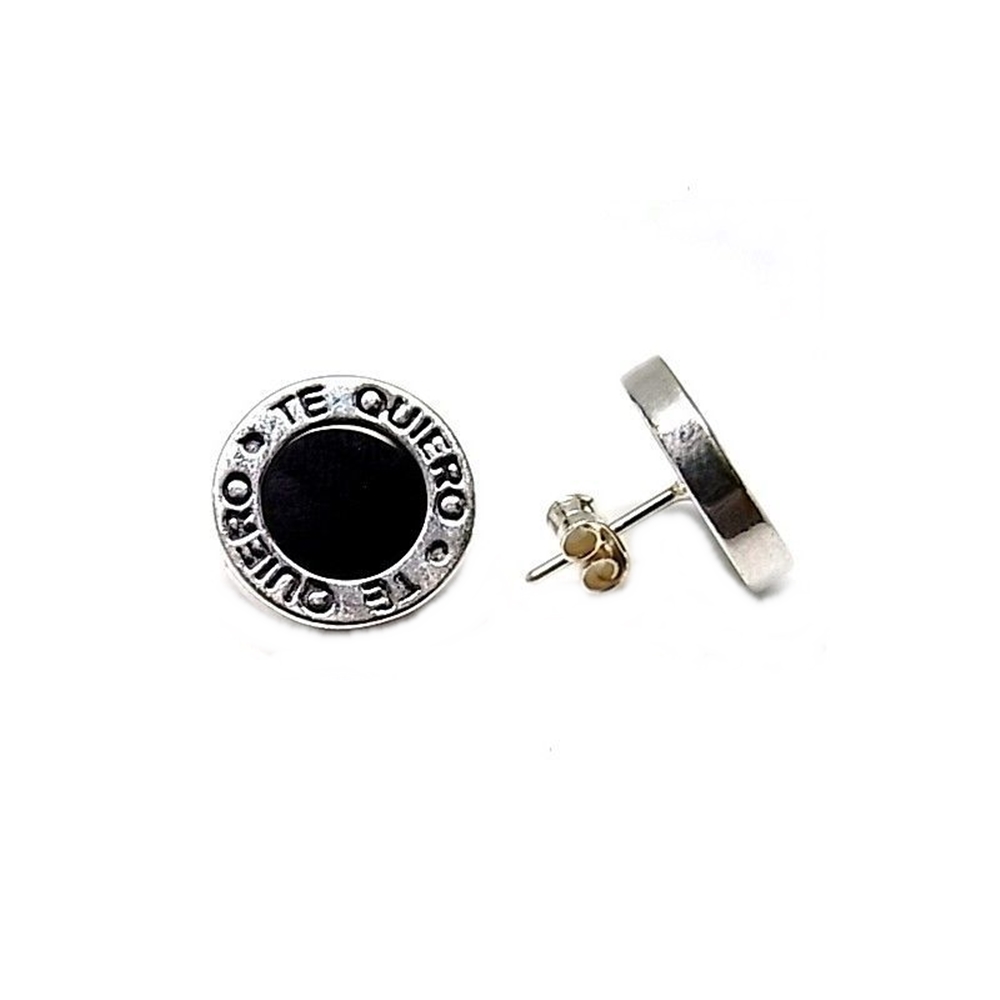 Pendientes Te Quiero negros en Plata de ley